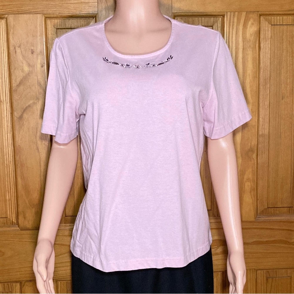NWOT Blair Vintage 90s Top Embroidered Short Sleeve Blouse Purple Size L Large